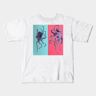 Purple and Pink Octopi (Vertical) Kids T-Shirt